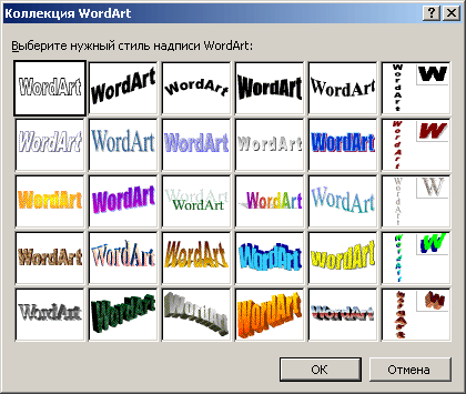Окно диалога модуля WordArt