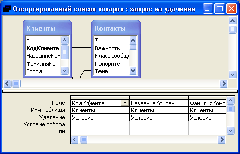 Запрос на удаление записей из таблицы "Заказы"