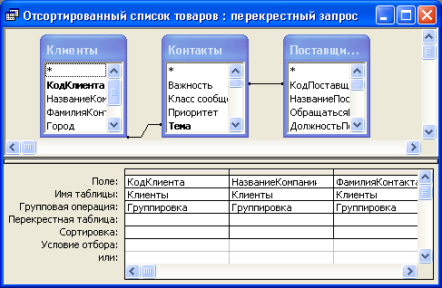 Перекрестный запрос в режиме Конструктора