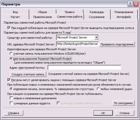 Настройка MS Project для организации совместной работы с помощью MS Project Server